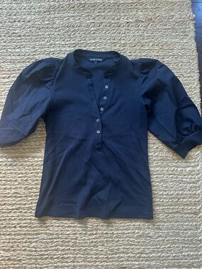 Veronica Beard Navy Coralee Puff-Sleeve Top